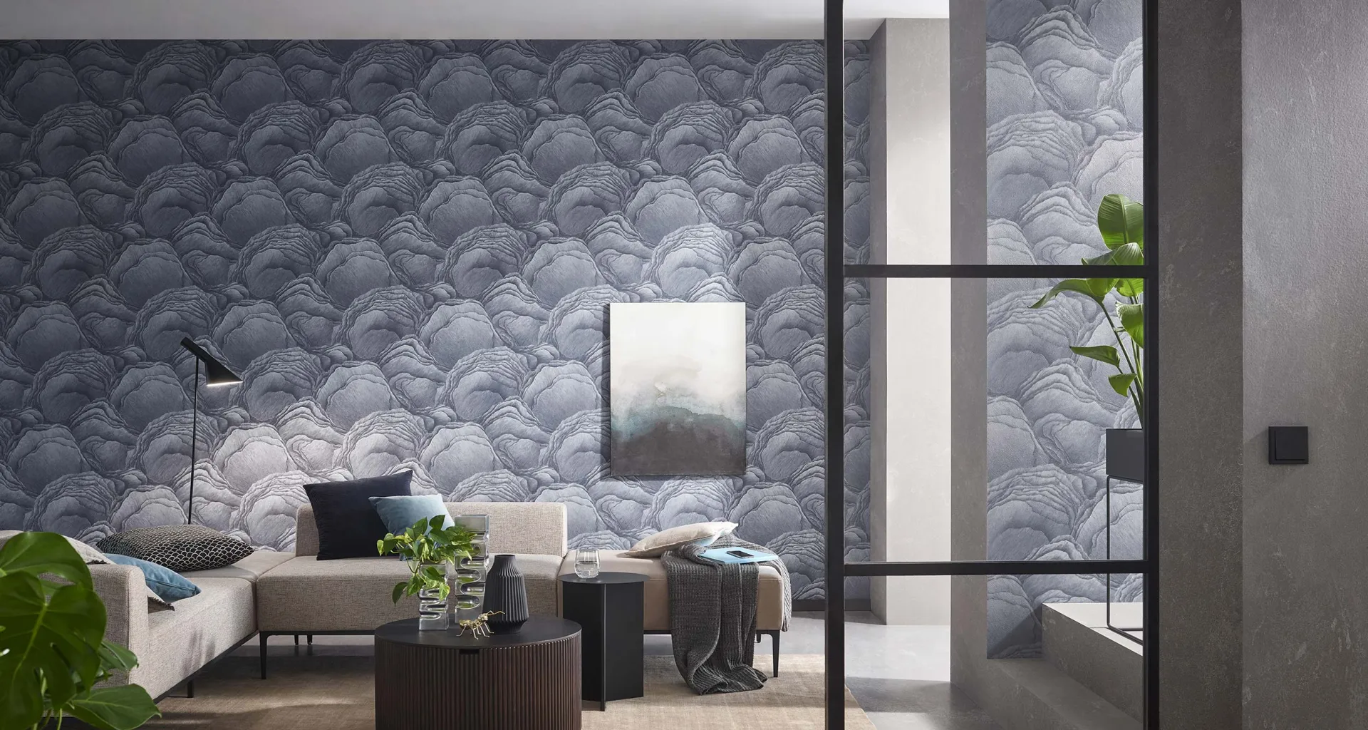 Design SLATE Modernes Wohnzimmer, Steinoptik in Blau