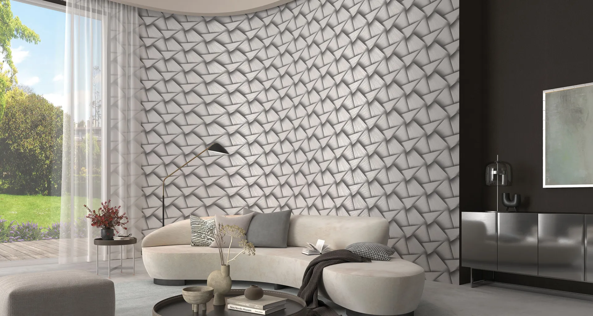 Design Pose Grafische Tapete in grau Tönen mit Metallic Effect