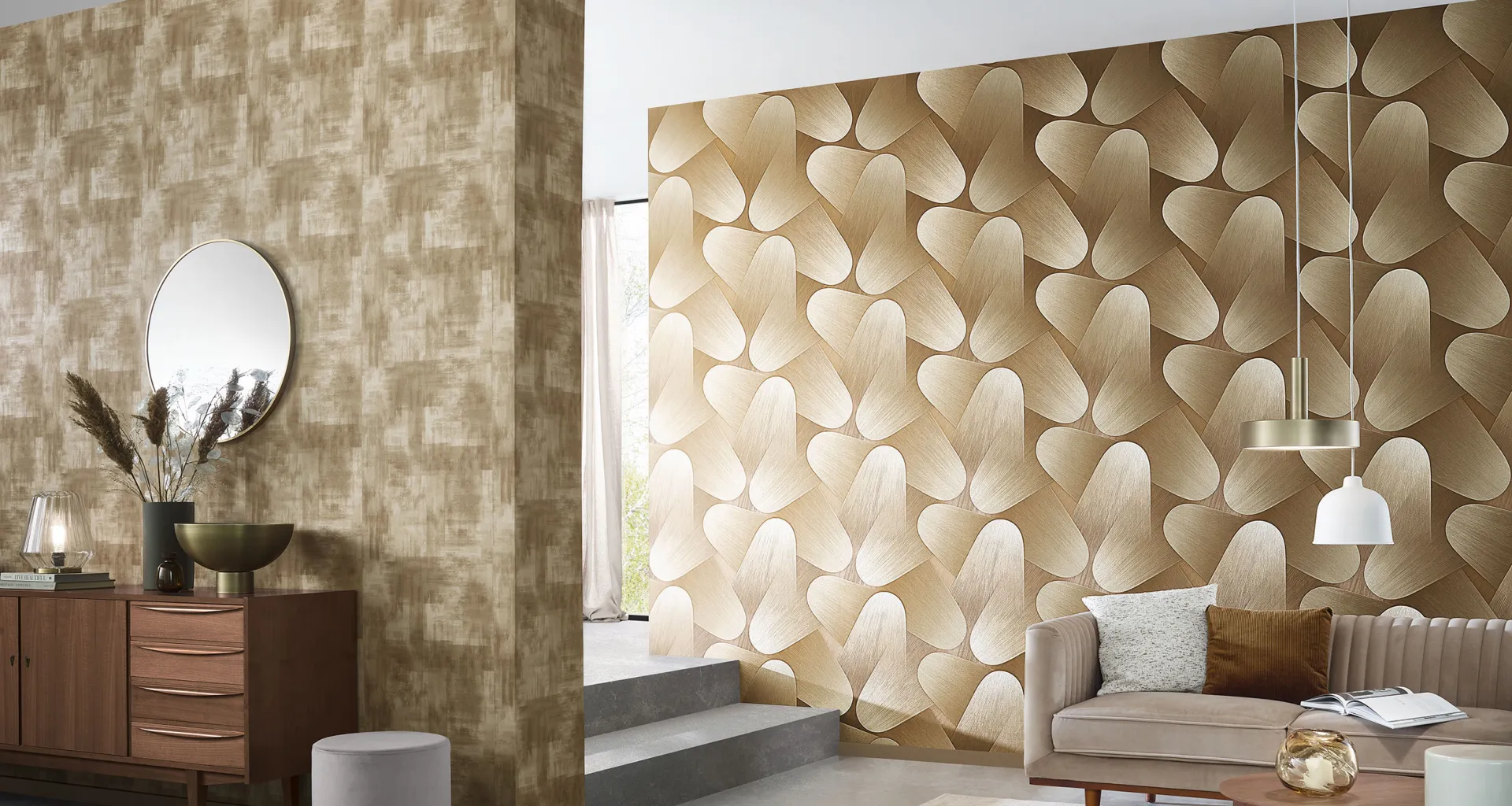 Design Allure Grafische Tapete mit Metall Effekt in Gold, Champagner