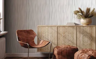 natural livingroom, paste the wall with fine stripes in beige